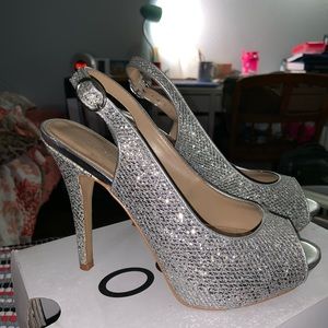 Silver prom heels
